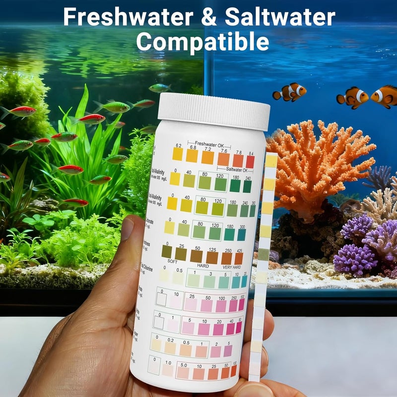 AKSBTEC Aquarium Test Kit, Aquarium Test, Accuracy & Fast Test pH, high Range pH, Ammonia, Nitrite, Nitrate, Hardness Temperature for Freshwater and Saltwater (AQ7IN1V2) (11 in 1 Aquarium Test Kit) - Image 4